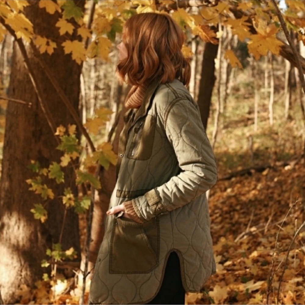 Anthropologie Quilted Green/Brown Zip Jacket